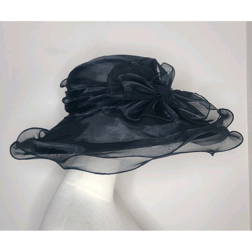 Betmar New York Black Organza Derby‎ Tea Party Dress Wide Brim Hat - Picture 2 of 4